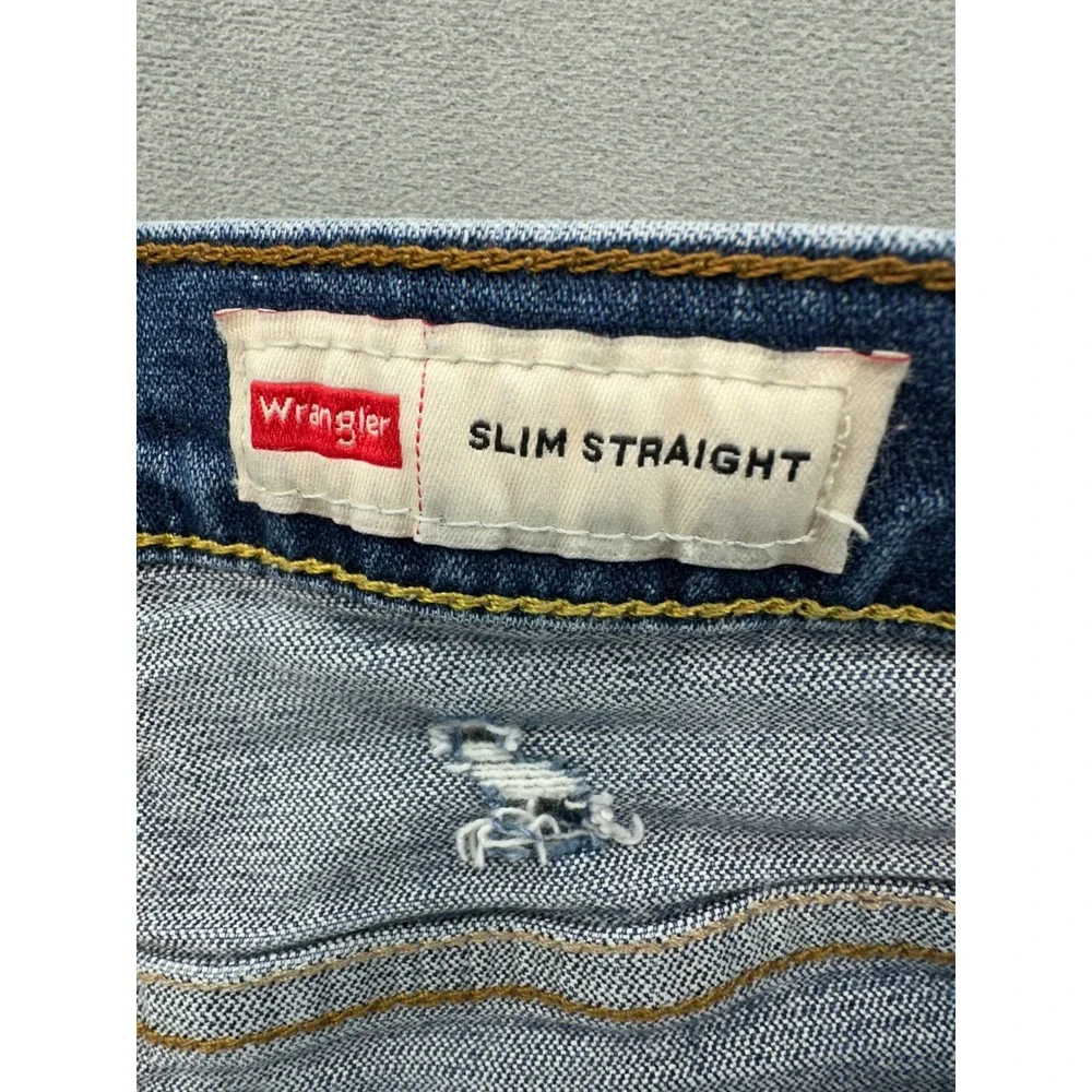 Wrangler‎ Slim Straight Distressed Jeans Mens 36x32 Blue Medium Wash 92SSWDX